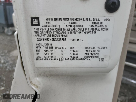 2005 Cadillac Escalade EXT z VIN 3GYEK62N45G133207, wystawiony jako Copart lot #54935685 z przebiegiem 131 962 mil mil oraz Szkoda całkowita • Salvage title. Historia ofert i sprzedaży dostępna na DreamBid. Obrazek 12.