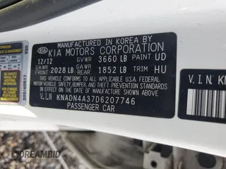2013 Kia Rio EX with VIN KNADN4A37D6207746, listed as a Copart auction lot 64828395 with 170,747 mi miles and Clean title. Bid and sale history available at DreamBid. Image 12.