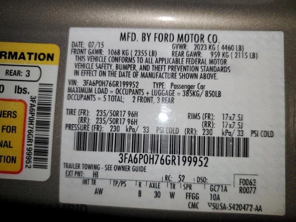 2016 Ford Fusion SE with VIN 3FA6P0H76GR199952, listed as a Copart auction lot 47947795 with 155,567 mi miles and Non Repairable. Bid and sale history available at DreamBid. Image 13.