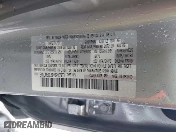 2021 Mazda CX-30 Preferred with VIN 3MVDMBCL6MM240663, listed as a IAAI auction lot 42165803 with 52,262 mi miles and . Bid and sale history available at DreamBid. Image 9.