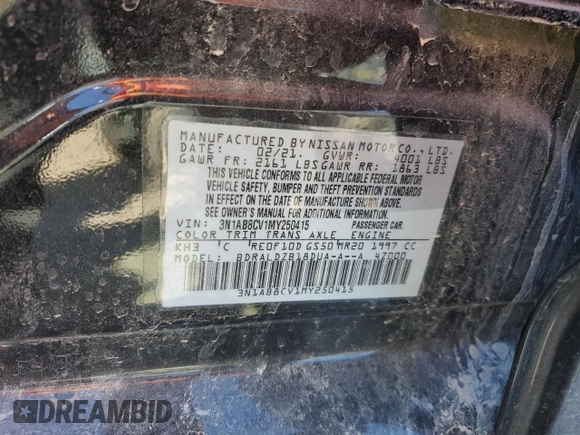 2021 Nissan Sentra SV with VIN 3N1AB8CV1MY250415, listed as a Copart auction lot 46600085 with 38,247 mi miles and Salvage Title. Bid and sale history available at carsss.com. Image 12.