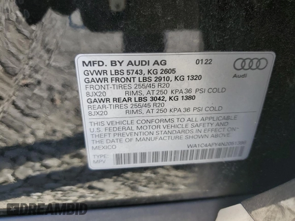 2022 Audi SQ5 Prestige with VIN WA1C4AFY4N2051396, listed as a Copart auction lot 78709754 with 30,752 mi miles and Salvage Title. Bid and sale history available at carsss.com. Image 16.