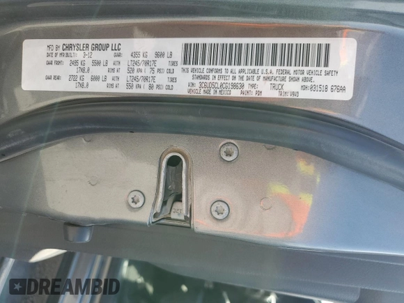 2012 Ram 2500 ST z VIN 3C6UD5CL0CG198630, wystawiony jako Copart lot #55858955 z przebiegiem Nie podano mil oraz Szkoda całkowita • Salvage title. Historia ofert i sprzedaży dostępna na DreamBid. Obrazek 12.
