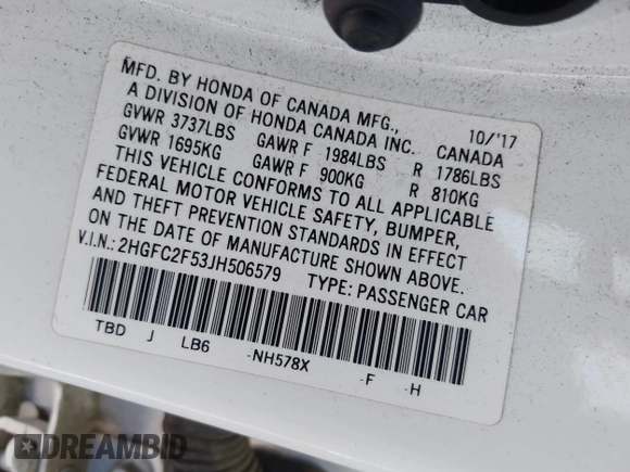 2018 Honda Civic Sedan LX with VIN 2HGFC2F53JH506579, listed as a IAAI auction lot 41980175 with 149,048 mi miles. Bid and sale history available at carsss.com. Image 9.