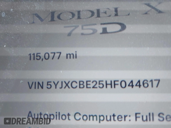 2017 Tesla Model X 90D with VIN 5YJXCBE25HF044617, listed as a IAAI auction lot 42096323 with 115,077 mi miles and . Bid and sale history available at DreamBid. Image 16.