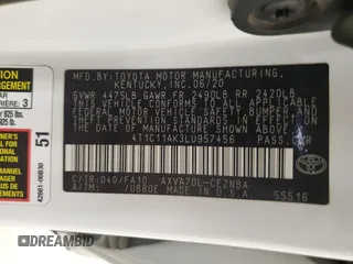 2020 Toyota Camry LE with VIN 4T1C11AK3LU957456, listed as a Copart auction lot 47795625 with 156,881 mi miles and Salvage Title. Bid and sale history available at DreamBid. Image 12.