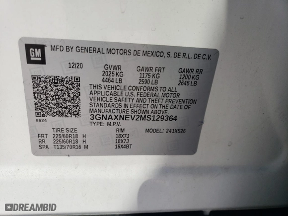 2021 Chevrolet Equinox Premier with VIN 3GNAXNEV2MS129364, listed as a Copart auction lot 45641915 with 77,938 mi miles and Salvage Title. Bid and sale history available at carsss.com. Image 16.
