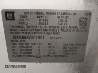 2013 GMC Terrain SLE with VIN 2GKALMEK5D6137644, listed as a IAAI auction lot 42109732 with 169,048 mi miles. Bid and sale history available at carsss.com. Image 9.