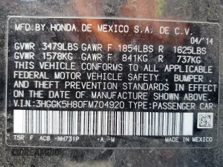 2015 Honda Fit EX-L z VIN 3HGGK5H80FM704920, wystawiony jako Copart lot #59834245 z przebiegiem 86 415 mil mil oraz Szkoda całkowita • Salvage title. Historia ofert i sprzedaży dostępna na DreamBid. Obrazek 12.