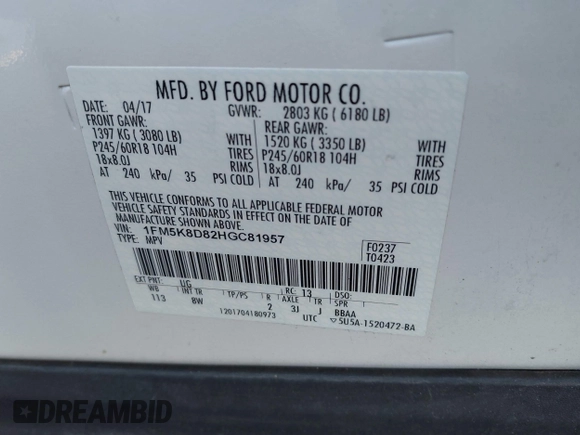 2017 Ford Explorer XLT with VIN 1FM5K8D82HGC81957, listed as a IAAI auction lot 41683169 with 87,283 mi miles and . Bid and sale history available at DreamBid. Image 9.