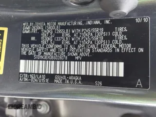 2011 Toyota Highlander Limited with VIN 5TDYK3EH3BS028078, listed as a IAAI auction lot 42098186 with 137,261 mi miles and . Bid and sale history available at DreamBid. Image 9.