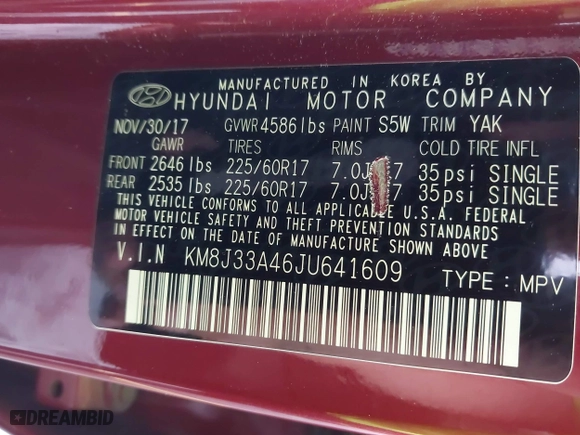 2018 Hyundai Tucson SEL with VIN KM8J33A46JU641609, listed as a IAAI auction lot 41985516 with 94,872 mi miles. Bid and sale history available at carsss.com. Image 9.