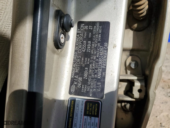 2008 Kia Optima LX with VIN KNAGE123685246267, listed as a Copart auction lot 48325625 with 209,219 mi miles and Salvage Title. Bid and sale history available at carsss.com. Image 14.