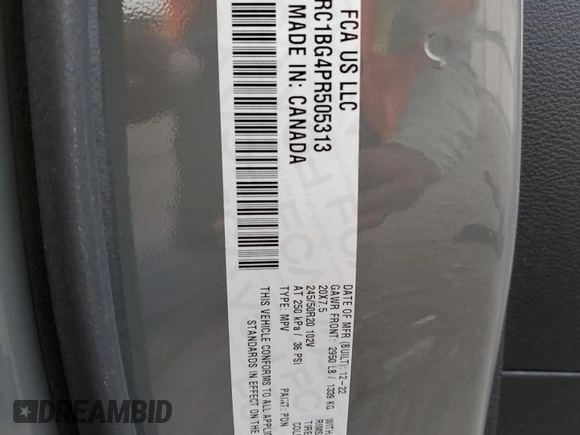 2023 Chrysler Pacifica Touring L with VIN 2C4RC1BG4PR505313, listed as a Copart auction lot 54069305 with 24,687 mi miles and Salvage title. Bid and sale history available at DreamBid. Image 14.