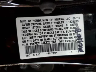 2019 Honda Civic Sedan EX with VIN 19XFC1F31KE207886, listed as a Copart auction lot 51602615 with 56,118 mi miles and Salvage Title. Bid and sale history available at carsss.com. Image 14.