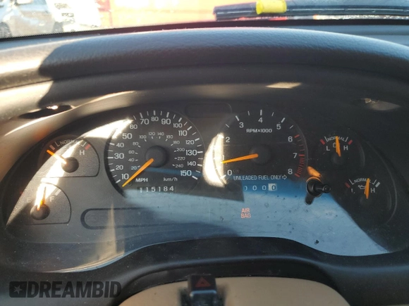 1998 Ford Mustang GT with VIN 1FAFP45X1WF248935, listed as a Copart auction lot 85225824 with 115,184 mi miles and Salvage Title. Bid and sale history available at carsss.com. Image 9.