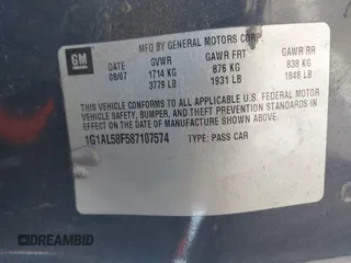 2008 Chevrolet Cobalt LT with VIN 1G1AL58F587107574, listed as a IAAI auction lot 42111544 with 85,913 mi miles and . Bid and sale history available at DreamBid. Image 9.