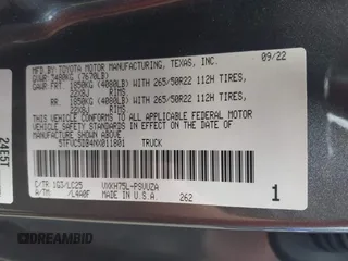 2022 Toyota Tundra Capstone Hybrid with VIN 5TFVC5DB4NX011801, listed as a IAAI auction lot 40218851 with 43,736 mi miles and . Bid and sale history available at DreamBid. Image 9.