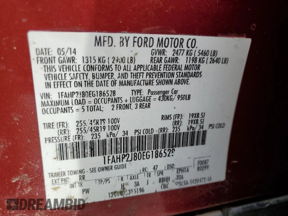 2014 Ford Taurus Limited with VIN 1FAHP2J80EG186528, listed as a Copart auction lot 52892255 with 133,262 mi miles and Salvage title. Bid and sale history available at DreamBid. Image 14.
