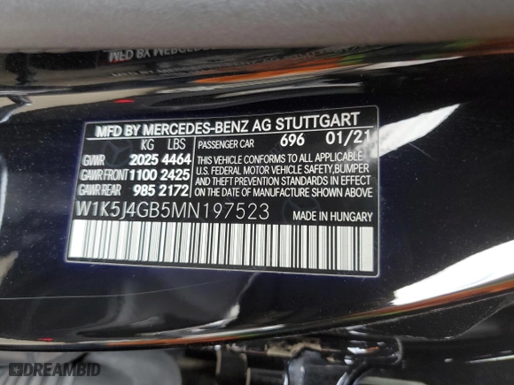 2021 Mercedes-Benz CLA with VIN W1K5J4GB5MN197523, listed as a Copart auction lot 44343745 with 54,579 mi miles and Salvage Title. Bid and sale history available at carsss.com. Image 12.