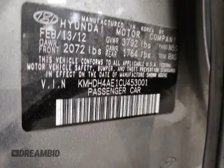 2012 Hyundai Elantra Limited с VIN KMHDH4AE1CU453001, выставлен на аукционе Copart как лот 59755855 с пробегом 202 107 миль миль и Чистый • Clean title. История ставок и продаж доступна на DreamBid. Изображение 12.