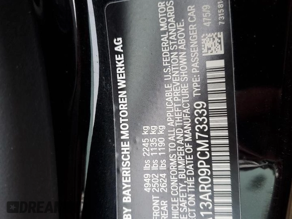 2023 BMW 4 Series M440i xDrive with VIN WBA13AR09PCM73339, listed as a Copart auction lot 74730934 with 13,704 mi miles and Salvage Title. Bid and sale history available at DreamBid. Image 12.