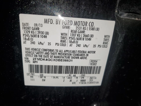 2013 Ford Edge SE with VIN 2FMDK4GCXDBE06631, listed as a Copart auction lot 48189205 with 124,988 mi miles and Non Repairable. Bid and sale history available at carsss.com. Image 13.