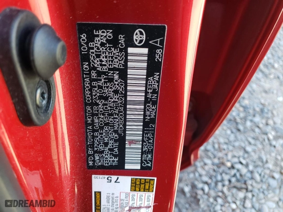 2007 Toyota Prius with VIN JTDKB20U473212507, listed as a Copart auction lot 51873205 with 274,464 mi miles and Salvage Title. Bid and sale history available at carsss.com. Image 12.