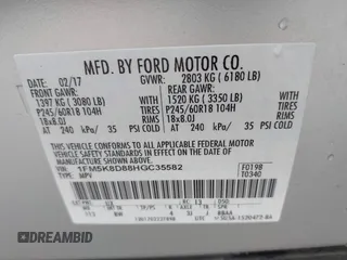 2017 Ford Explorer XLT z VIN 1FM5K8D88HGC35582, wystawiony jako IAAI lot #39443704 z przebiegiem 75 251 mil mil oraz . Historia ofert i sprzedaży dostępna na DreamBid. Obrazek 9.