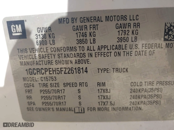 2015 Chevrolet Silverado 1500 LS with VIN 1GCRCPEH5FZ261814, listed as a IAAI auction lot 41416944 with 152,026 mi miles. Bid and sale history available at carsss.com. Image 9.