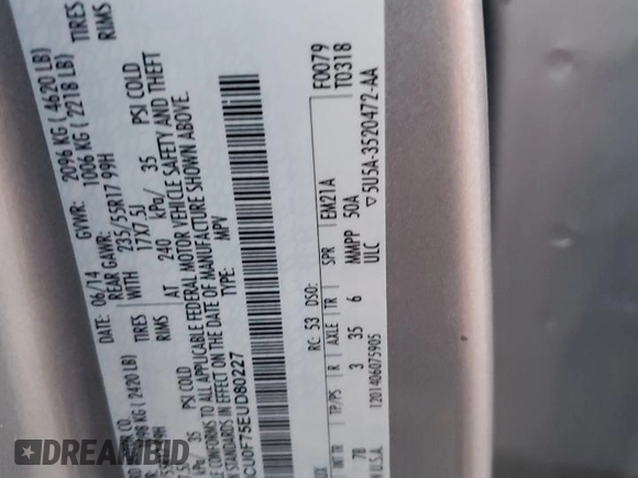 2014 Ford Escape S with VIN 1FMCU0F75EUD80227, listed as a Copart auction lot 50304015 with 120,980 mi miles and Clean Title. Bid and sale history available at carsss.com. Image 14.