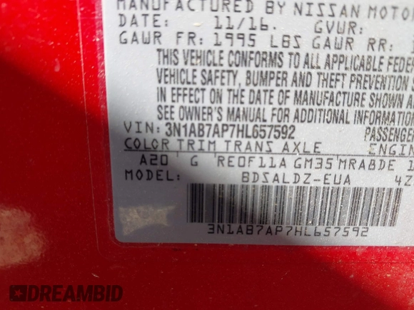 2017 Nissan Sentra SV with VIN 3N1AB7AP7HL657592, listed as a IAAI auction lot 41904775 with 140,748 mi miles and . Bid and sale history available at DreamBid. Image 9.