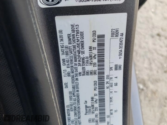 2014 Ford Fiesta SE with VIN 3FADP4BJ5EM179513, listed as a Copart auction lot 54767845 with 132,079 mi miles and Salvage Title. Bid and sale history available at carsss.com. Image 12.
