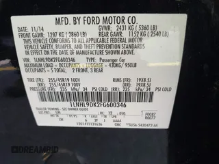 2015 Lincoln MKS с VIN 1LNHL9DK2FG600346, выставлен на аукционе IAAI как лот 42282772 с пробегом 347 761 миль миль и . История ставок и продаж доступна на DreamBid. Изображение 9.