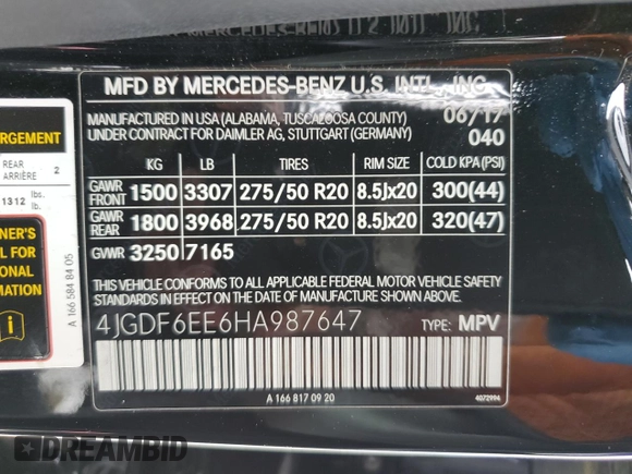 2017 Mercedes-Benz GLS 450 with VIN 4JGDF6EE6HA987647, listed as a Copart auction lot 53255364 with 73,641 mi miles and Salvage Title. Bid and sale history available at DreamBid. Image 13.