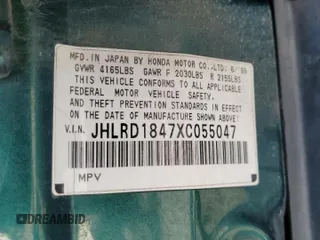 1999 Honda CR-V LX with VIN JHLRD1847XC055047, listed as a Copart auction lot 50158845 with 203,986 mi miles and Salvage Title. Bid and sale history available at carsss.com. Image 12.