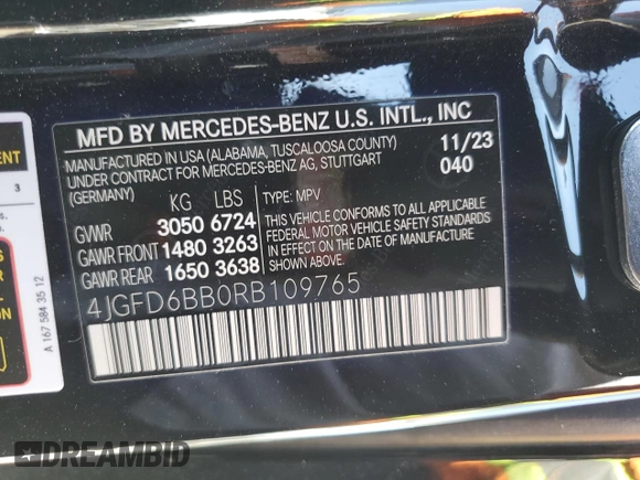 2024 Mercedes-Benz GLE 53 AMG with VIN 4JGFD6BB0RB109765, listed as a Copart auction lot 53395805 with 10,542 mi miles and Salvage title. Bid and sale history available at DreamBid. Image 14.