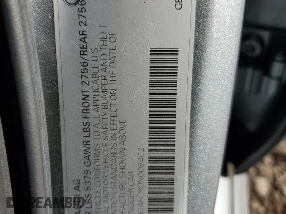 2013 Audi A6 3.0T Prestige with VIN WAUHGAFC9DN008402, listed as a Copart auction lot 88775485 with 54,220 mi miles and Salvage Title. Bid and sale history available at carsss.com. Image 13.
