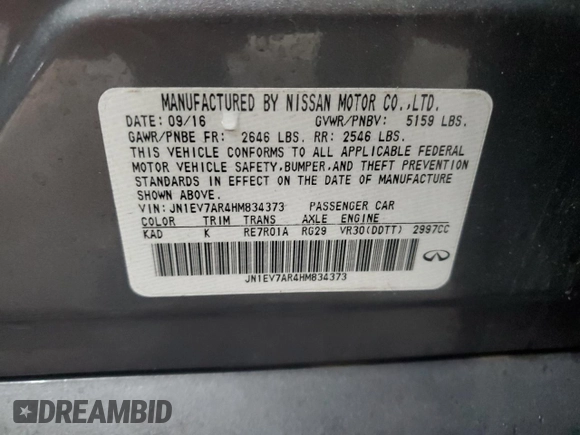2017 Infiniti Q50 Signature Edition z VIN JN1EV7AR4HM834373, wystawiony jako Copart lot #56761575 z przebiegiem 44 333 mil mil oraz Szkoda całkowita • Salvage title. Historia ofert i sprzedaży dostępna na DreamBid. Obrazek 12.
