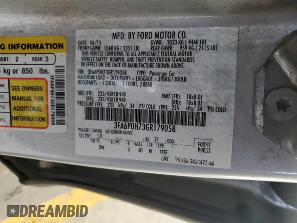 2016 Ford Fusion SE with VIN 3FA6P0H73GR179058, listed as a Copart auction lot 44726815 with 180,638 mi miles and Clean Title. Bid and sale history available at DreamBid. Image 15.