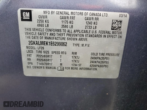 2014 GMC Terrain SLE with VIN 2GKALMEK1E6299062, listed as a Copart auction lot 50077685 with 232,216 mi miles and Non Repairable. Bid and sale history available at carsss.com. Image 12.
