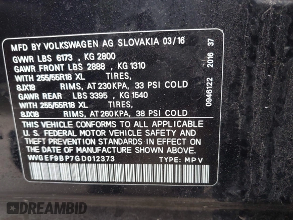 2016 Volkswagen Touareg Sport с VIN WVGEF9BP7GD012373, выставлен на аукционе IAAI как лот 42358266 с пробегом 81 827 миль миль и . История ставок и продаж доступна на DreamBid. Изображение 9.