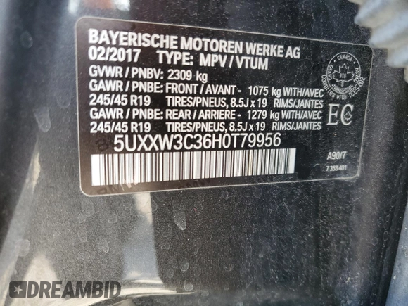 2017 BMW X4 xDrive28i with VIN 5UXXW3C36H0T79956, listed as a Copart auction lot 50156445 with 100,226 mi miles and Salvage title. Bid and sale history available at DreamBid. Image 13.