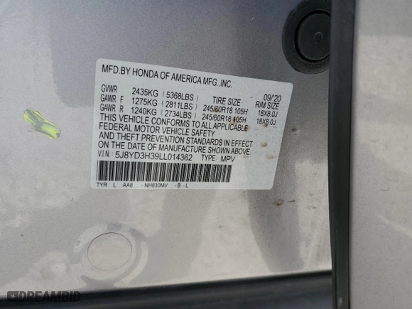 2020 Acura MDX with VIN 5J8YD3H39LL014362, listed as a Copart auction lot 44502955 with 57,861 mi miles and Non Repairable. Bid and sale history available at carsss.com. Image 15.