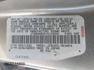 2000 Lexus GS 300 with VIN JT8BD68S6Y0105500, listed as a IAAI auction lot 42179409 with 215,593 mi miles and . Bid and sale history available at DreamBid. Image 9.
