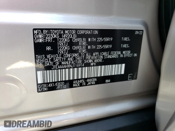 2022 Toyota Venza LE with VIN JTEAAAAHXNJ116914, listed as a Copart auction lot 66731063 with 4,226 mi miles. Bid and sale history available at carsss.com. Image 13.