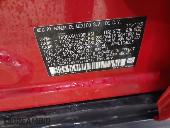 2024 Honda HR-V Sport z VIN 3CZRZ2H57RM748712, wystawiony jako IAAI lot #42113328 z przebiegiem 10 110 mil mil oraz . Historia ofert i sprzedaży dostępna na DreamBid. Obrazek 9.