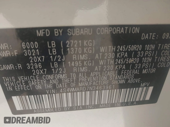2022 Subaru Ascent Touring z VIN 4S4WMARD7N3463961, wystawiony jako IAAI lot #42054251 z przebiegiem 29 614 mil mil oraz . Historia ofert i sprzedaży dostępna na DreamBid. Obrazek 9.