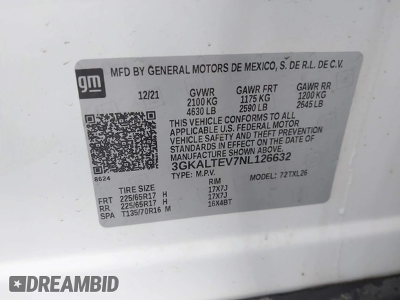 2022 GMC Terrain SLE z VIN 3GKALTEV7NL126632, wystawiony jako IAAI lot #42355052 z przebiegiem 44 777 mil mil oraz . Historia ofert i sprzedaży dostępna na DreamBid. Obrazek 9.