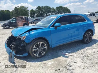 2020 Audi Q3 S line Premium Plus with VIN WA1EECF36L1004153, listed as a Copart auction lot 60377034 with 100,207 mi miles and Salvage Title. Bid and sale history available at carsss.com. Image 1.
